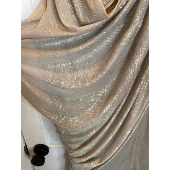 Goddess Gold Metallic Alex Evenings Maxi Formal Gala Gown Dress 16 - Picture 4 of 9